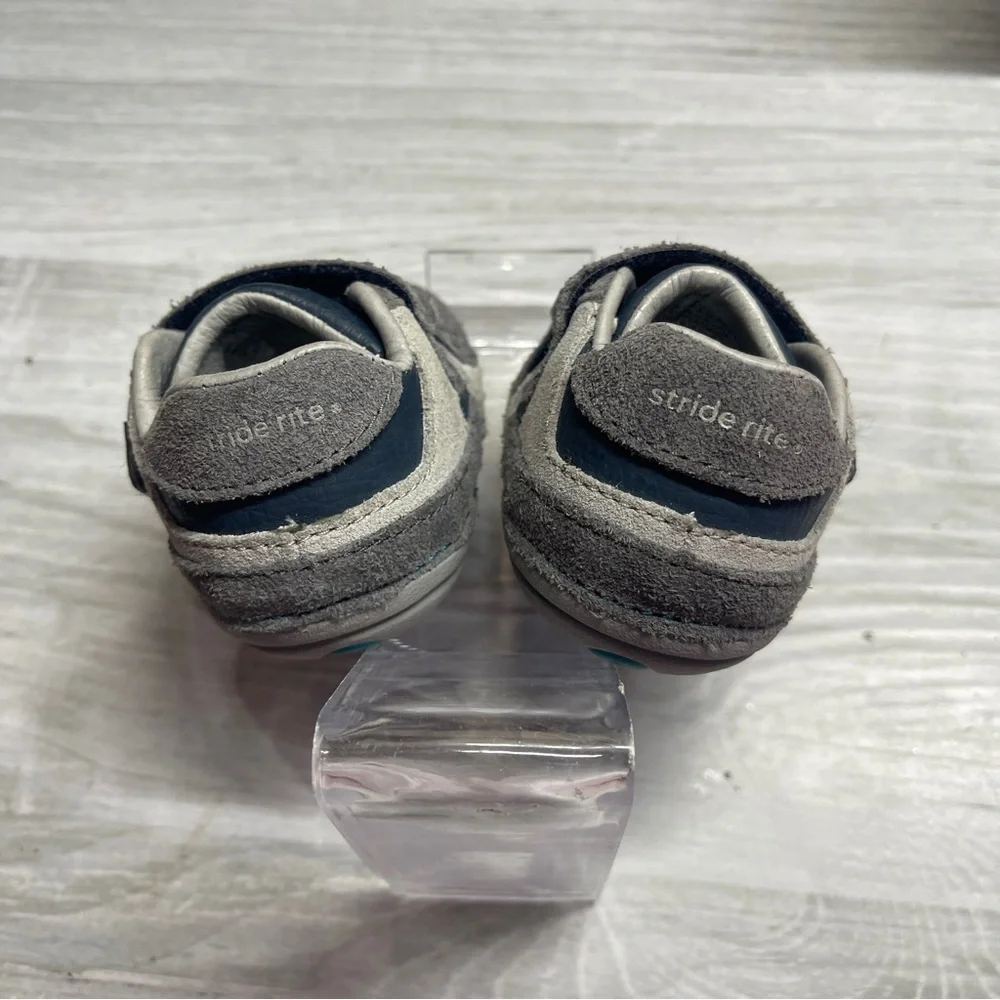 Stride Rite Graham Gray Blue Leather Baby Walker Shoes Size 3